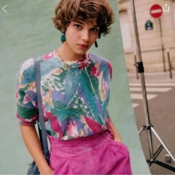 Sézane RARE Ines Sweater in Blue Floral Size S - Picture 3 of 6